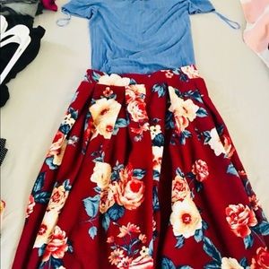 Red skirt and blue top